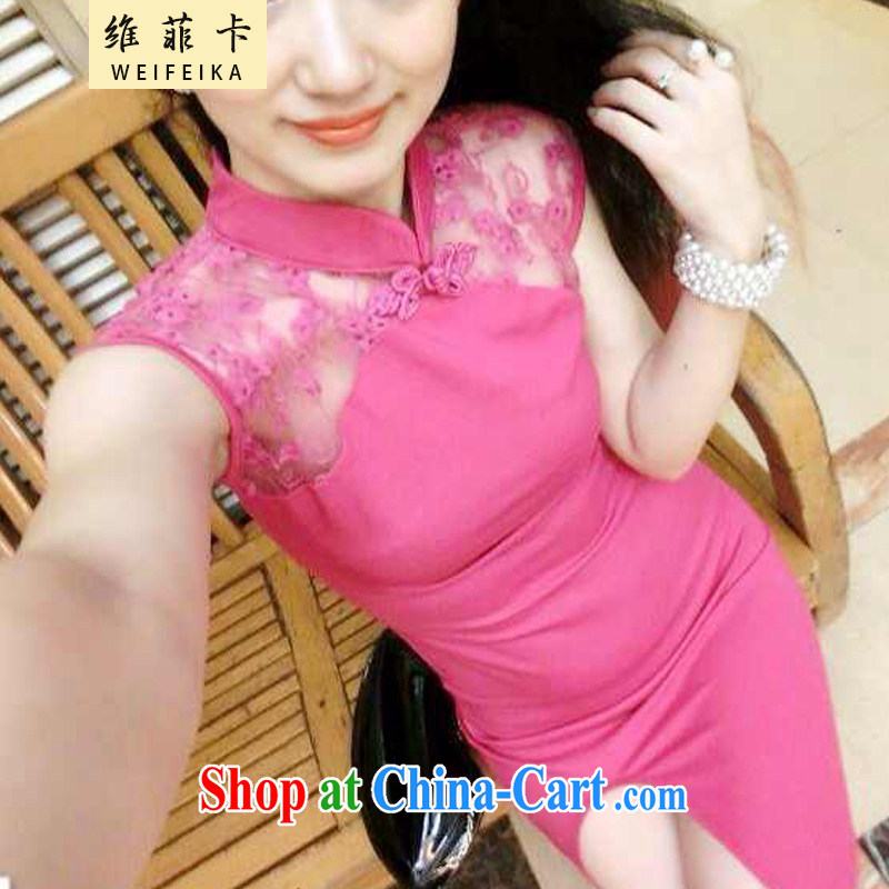 The Philippines card 2015 new European and American-feminine 10 foot lace fluoroscopy the forklift truck cheongsam dress of red, code, the Philippine card (WEIFEIKA), online shopping