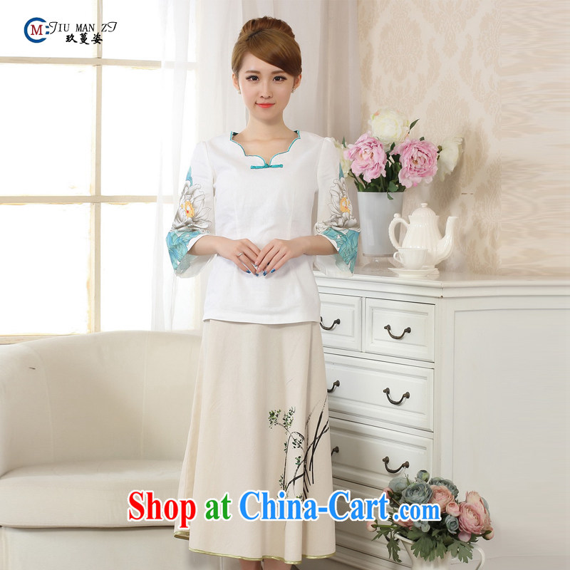Ko Yo vines into exciting and 2015 new hand-painted horn cuff T-shirt cheongsam linen Chinese Ethnic Wind female summer, Tang with improved cheongsam DA M 0066, capital city sprawl, shopping on the Internet