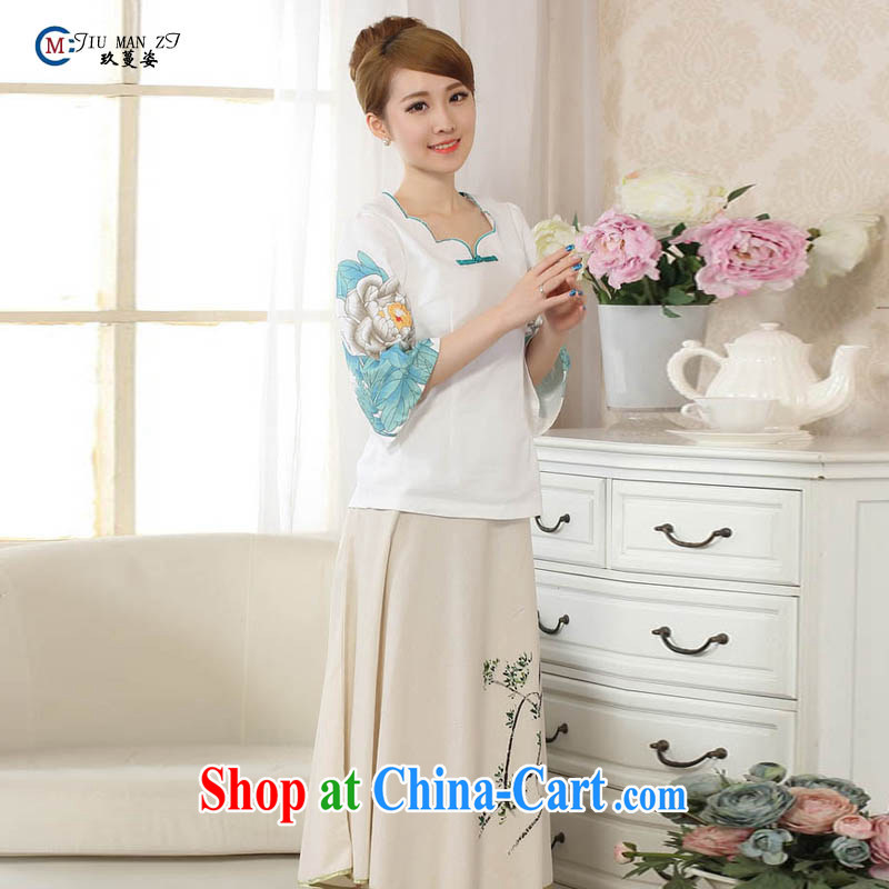 Ko Yo vines into exciting and 2015 new hand-painted horn cuff T-shirt cheongsam linen Chinese Ethnic Wind female summer, Tang with improved cheongsam DA M 0066, capital city sprawl, shopping on the Internet