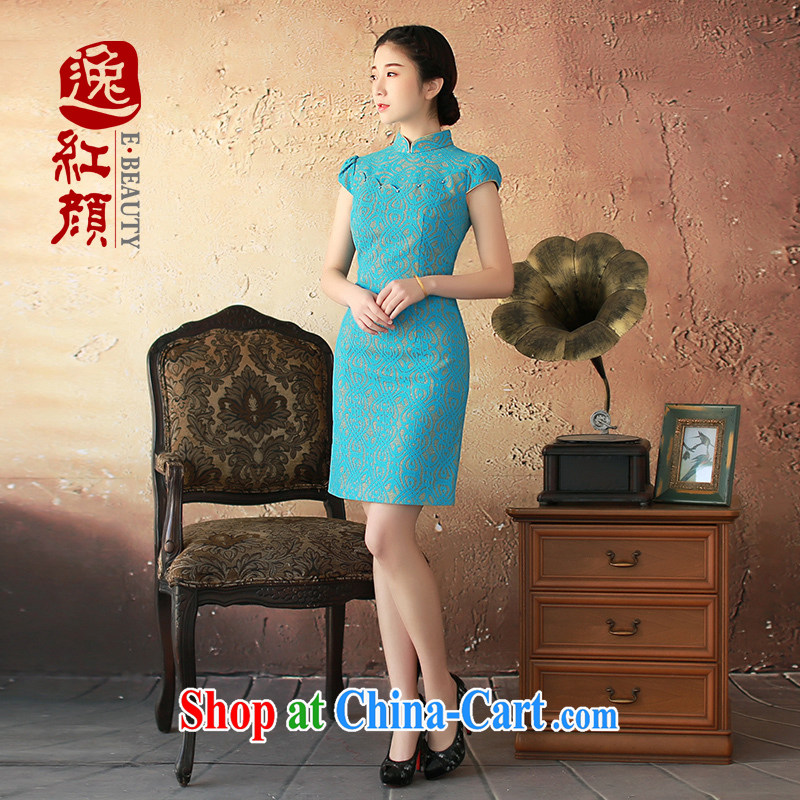 The proverbial hero once and for all as soon as possible video stream 2014 spring female new improved composite lace on silk cheongsam dress blue 2 XL