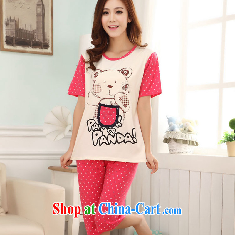Badminton World Summer new cotton short-sleeved pocket bear pajamas home service package FA 1013 - 6652 CR red M