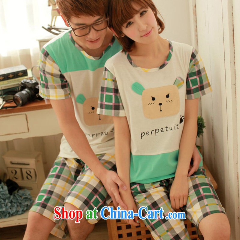 Badminton World new cotton short-sleeved small dog cartoon couples replace pajamas clothes FA R 1013 6619 green L, badminton world, shopping on the Internet