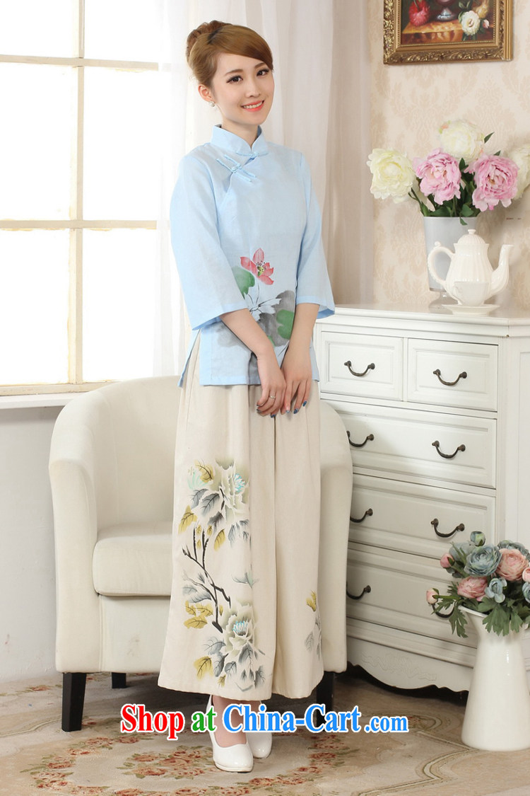 Ko Yo Mephidross beauty summer 2015 classic Chinese qipao stylish casual outfit, for Lotus hand-painted Solid Color cotton the material goods A A 0078 0078 - C XXL pictures, price, brand platters! Elections are good character, the national distribution, so why buy now enjoy more preferential! Health