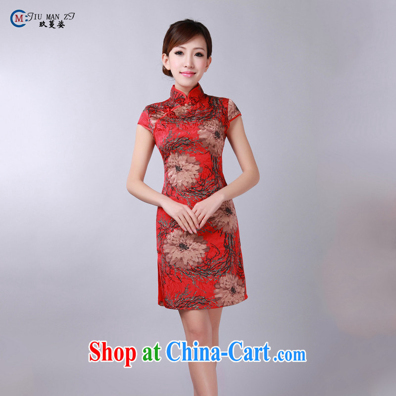 Ko Yo vines into colorful China wind antique dresses, red, short-sleeved qipao stamp short-linen truck material 2015 summer outfit, 0172 D XXL, capital city sprawl, shopping on the Internet