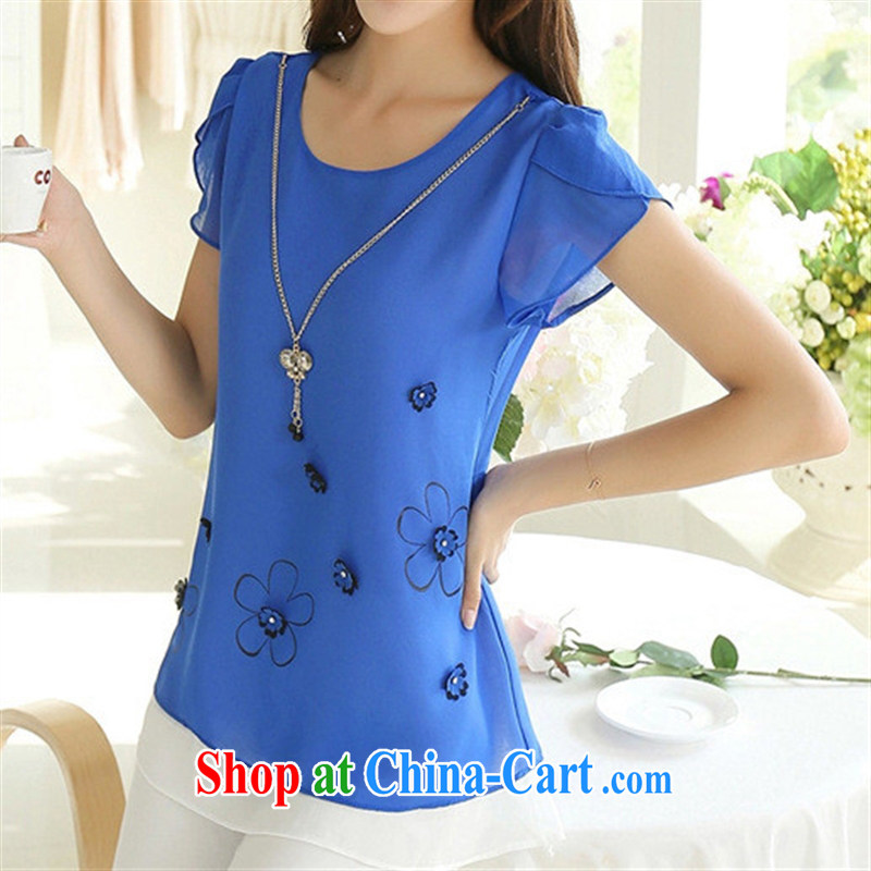 Ya-ting store 2015 summer female short-sleeved round neck snow woven shirts loose the code set a fresh T-shirt T 桖 girls of red 3 XL, blue rain bow, and shopping on the Internet