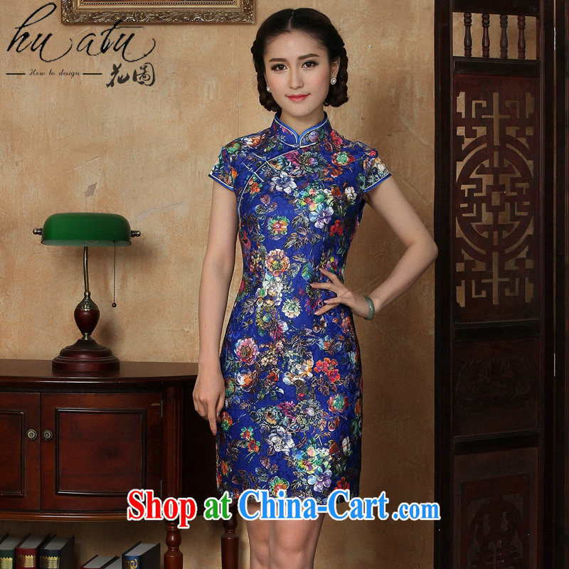 spend the summer outfit New female Chinese improved lace-up collar floral beauty retro royal blue is a tight short dresses such as the color 2 XL