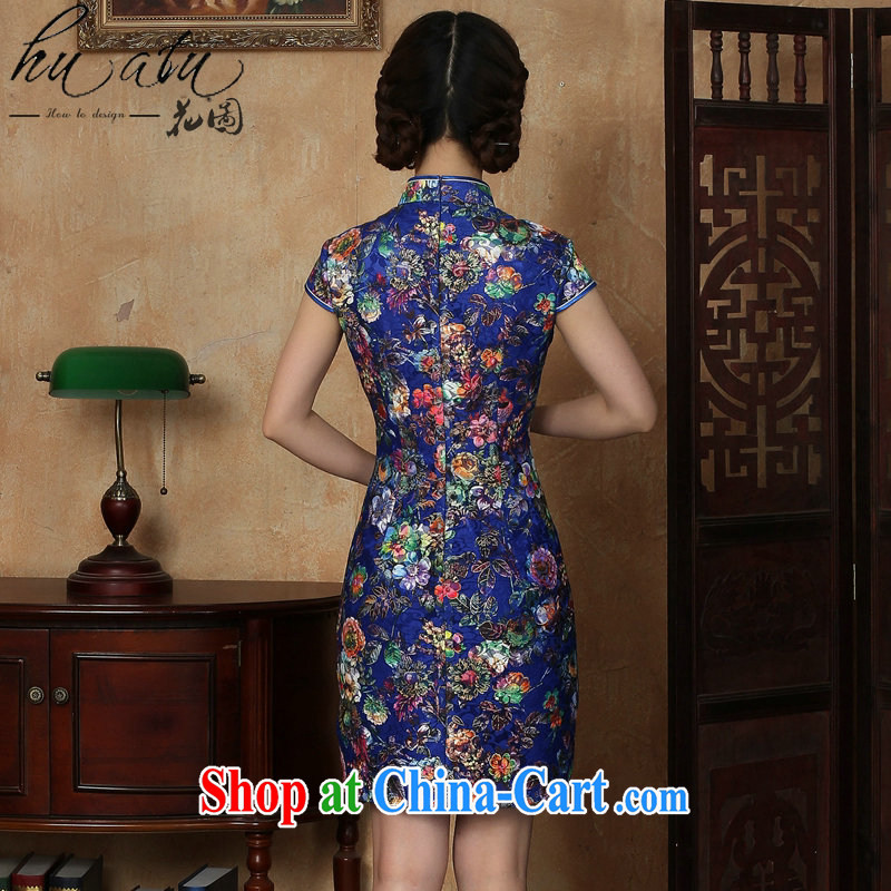 spend the summer outfit New female Chinese improved lace-up collar floral beauty retro royal blue is a tight short dresses such as the color 2 XL, figure, shopping on the Internet