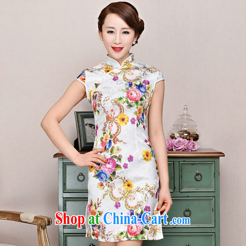 The sub-pavilion Western sub-cabinet dresses summer pack and skirt, older women summer, short-sleeved qipao improved short skirt low on the truck load mother dresses white Peony, sunflower flower XXL, western sub-cabinet, and shopping on the Internet
