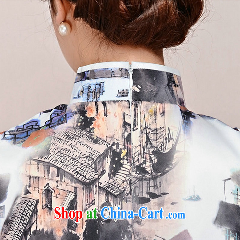 The sub-pavilion Western sub-cabinet dresses summer pack and skirt, older women summer, short-sleeved qipao improved short skirt low on the truck load mother dresses white package for house article XXL landscape, the sub-cabinet, and shopping on the Inter