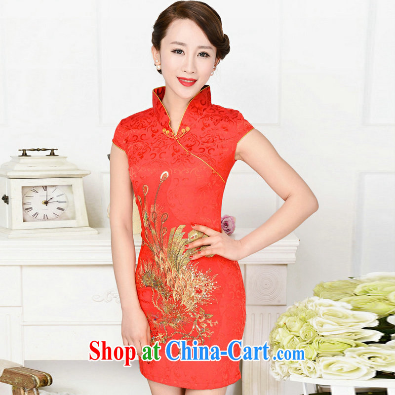 The sub-cabinet dresses summer pack and dress in summer older female summer, short-sleeved qipao improved short skirt low on the truck load mother dresses, burglary, Phoenix white orchids XXL, West sub-cabinet, and shopping on the Internet