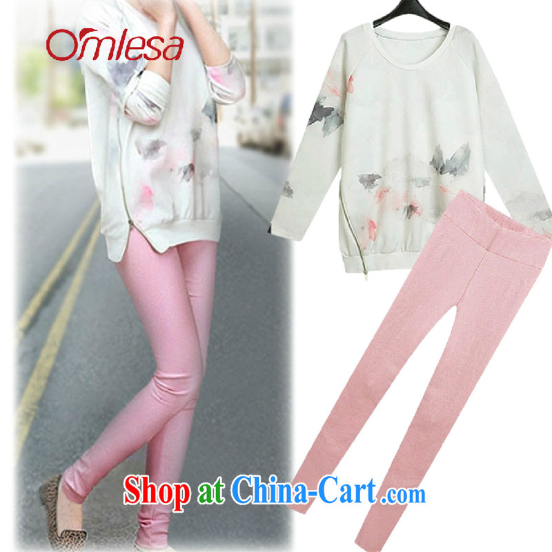 omlesa spring 2015 new female American wind Kit stitching stamp T-shirt pants Leisure package two-piece pink XL, O ' mlesa, shopping on the Internet