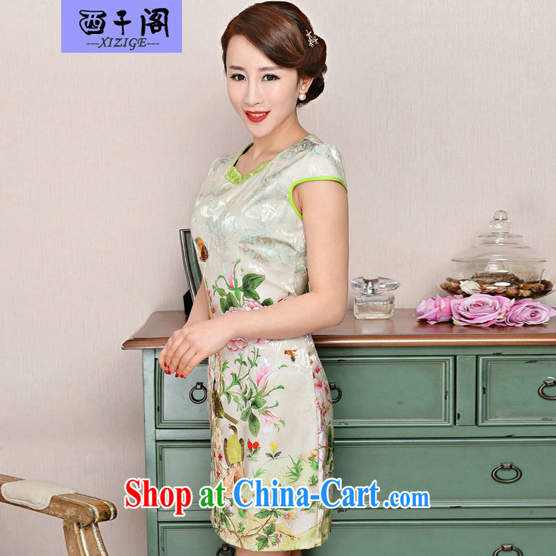 The sub-cabinet dresses summer pack and dress in summer older female summer, short-sleeved qipao improved short skirt low on the truck with her mother dress pink flower peony flowers XXL