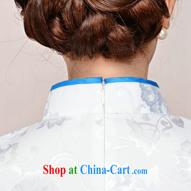 Dresses summer pack and dress in summer older female summer, short-sleeved qipao improved short skirt low on the truck load mother dresses blue collar, small bird figure suit M, the sub-cabinet, and shopping on the Internet