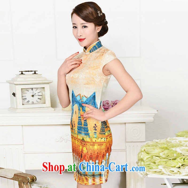 The sub-cabinet dresses summer pack and dress in summer older female summer, short-sleeved qipao improved short skirt low on the truck load mother dresses White Palace figure XXL, western sub-cabinet, and shopping on the Internet