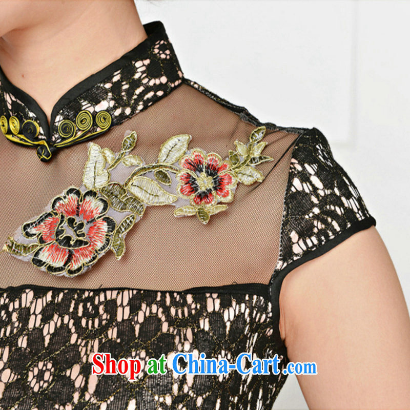 The sub-cabinet dresses summer pack and dress in summer older female summer, short-sleeved qipao improved short skirt low on the truck load mother dress black lace two flower Peony flower XXL, western sub-cabinet, and shopping on the Internet