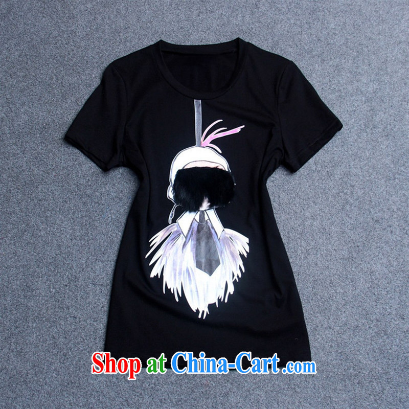 Black butterfly summer new lovely Fox hair cool Eve round-collar short-sleeve female T shirts summer girls T-shirt Y 37,415 black L, A . J . BB, shopping on the Internet