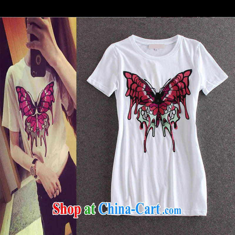 Black butterfly style women embroidery butterfly pattern round-collar short-sleeve, long T pension summer female burglary, 30,151 Y black L