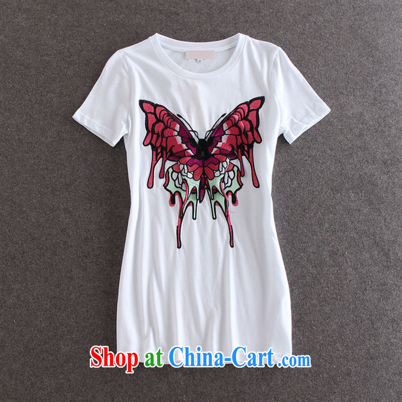 Black butterfly and stylish girl with embroidery butterfly pattern round-collar short-sleeve, long T pension summer female burglary, 30,151 Y black L, A . J . BB, shopping on the Internet