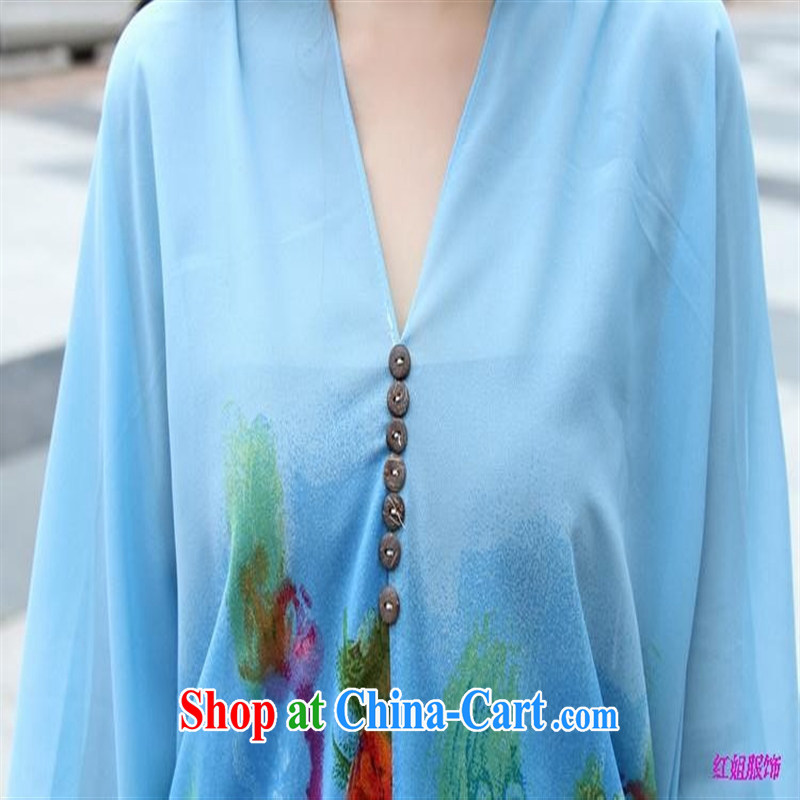 Qin Qing store real-time a pregnant women - New V collar styling suits the code snow woven T-shirt sky blue sky blue large code XL, GENYARD, online shopping