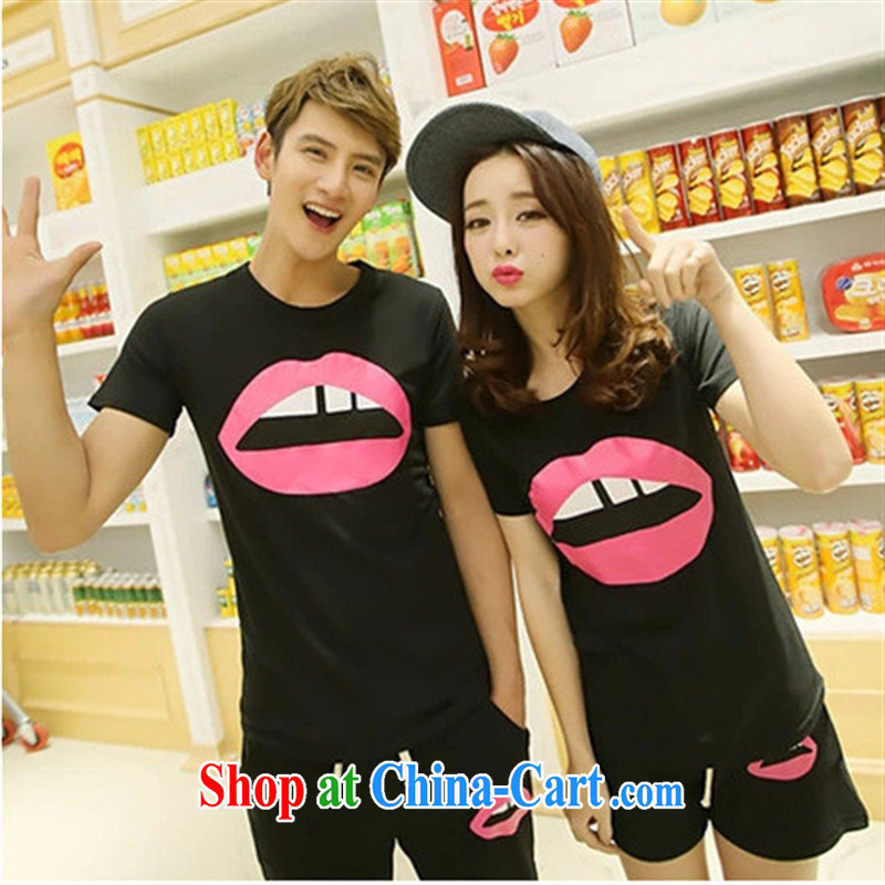Qin Qing store Korean big mouth Sports _ Leisure package men and women, couples package short-sleeve shirt T shorts, clothing white women S