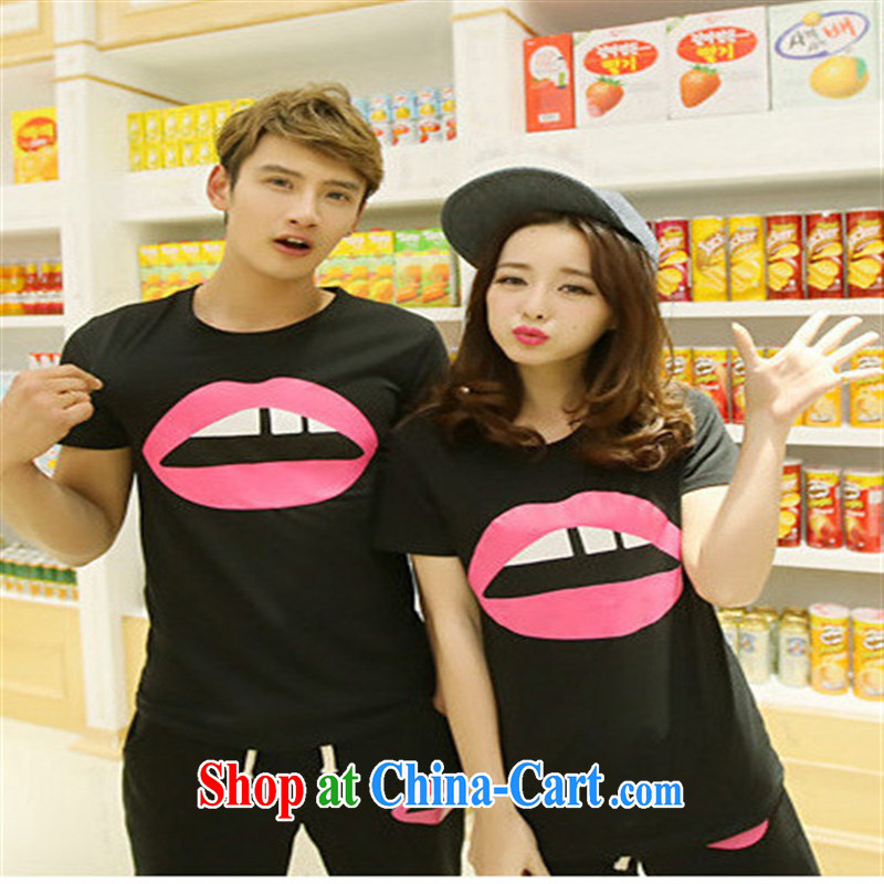Qin Qing store Korean big mouth Sports & Leisure package men and women, couples package short-sleeved T shirts shorts, clothing white women S, GENYARD, shopping on the Internet