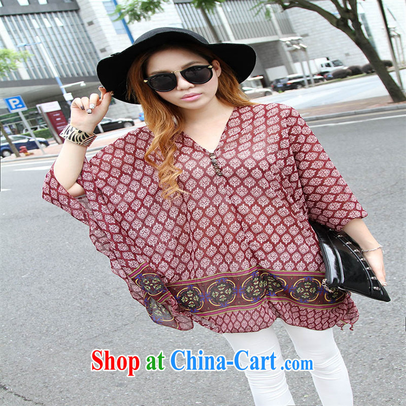 Qin Qing store real-time a pregnant women - New V collar styling suits the code snow woven T-shirt maroon large code XL