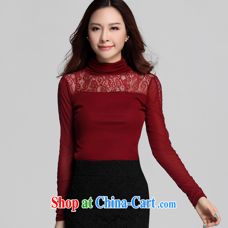 Qin Qing store (only) Autumn and the New Korean high-collar long-sleeved Web yarn hot drill a solid color T-shirt women T-shirt purple XXXL, GENYARD, shopping on the Internet