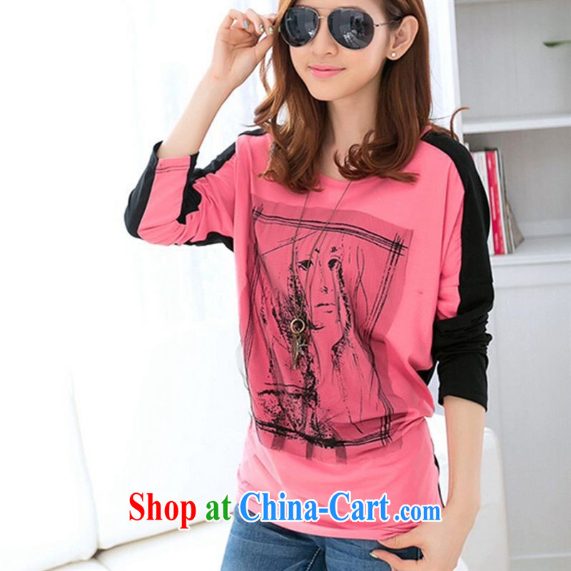 Qin Qing store autumn and the New Korean female graphics thin long-sleeved shirt T loose the Code, solid shirts apricot XXL, GENYARD, shopping on the Internet