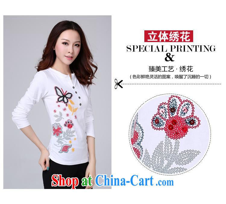 Qin Qing store spring new women who decorated ground 100 V collar butterfly manually staple Pearl cotton long-sleeved T-shirt and fresh white XXL pictures, price, brand platters! Elections are good character, the national distribution, so why buy now enjoy more preferential! Health