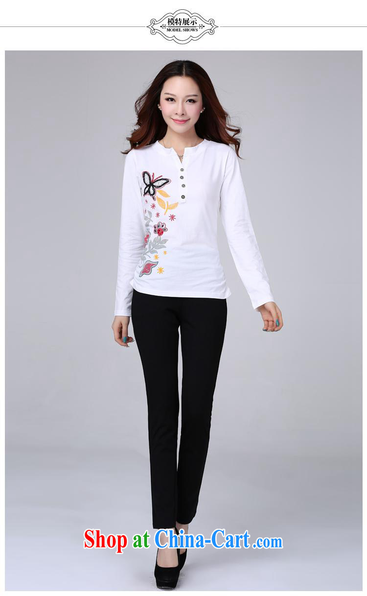Qin Qing store spring new women who decorated ground 100 V collar butterfly manually staple Pearl cotton long-sleeved T-shirt and fresh white XXL pictures, price, brand platters! Elections are good character, the national distribution, so why buy now enjoy more preferential! Health