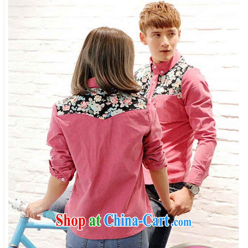 Qin Qing Store months The New floral stitching long-sleeved retro couples with corduroy shirt denim blue XXL, GENYARD, shopping on the Internet