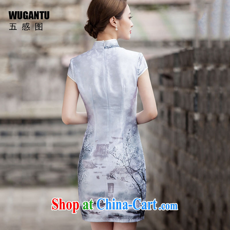 5 AND THE 2015 spring and summer new painting classic short-sleeve cheongsam dress retro fashion China wind everyday, qipao WGT 1107 water color XL, SENSE 5 figure (WUGANTU), online shopping