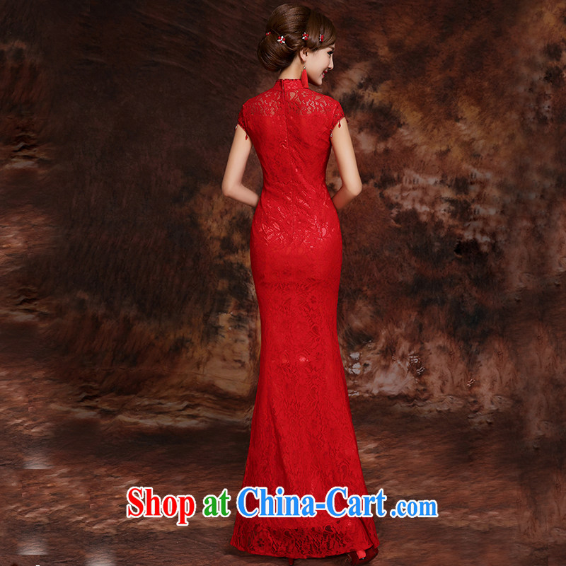 Honey, bride 2015 new short and long dresses, bride toast wedding dress uniform red lace improved Palace the Code Red outfit long XXL, honey, bride, shopping on the Internet