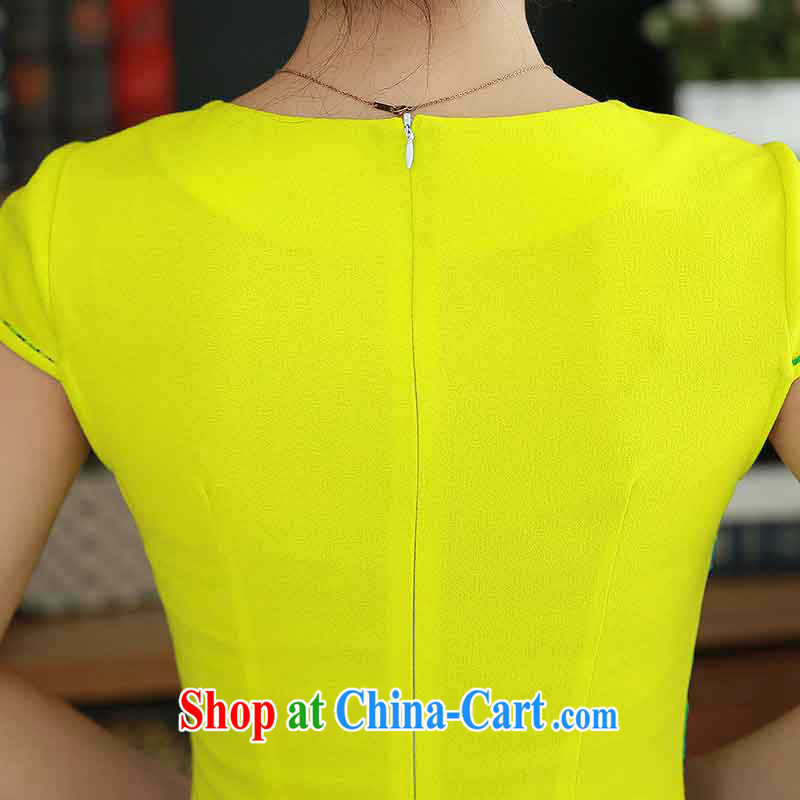 QueensMakings summer 2015 new round-collar improved retro short cheongsam dress stylish beauty dress QM 15 110 yellow XXL, Chun Yat-wah (QueensMakings), online shopping