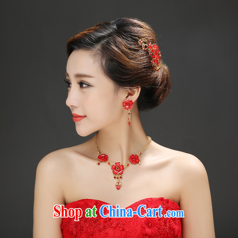 The color is still Windsor special new bridal suite link bridal necklace 3-Piece wedding accessories accessories are red, the color is still Windsor, shopping on the Internet