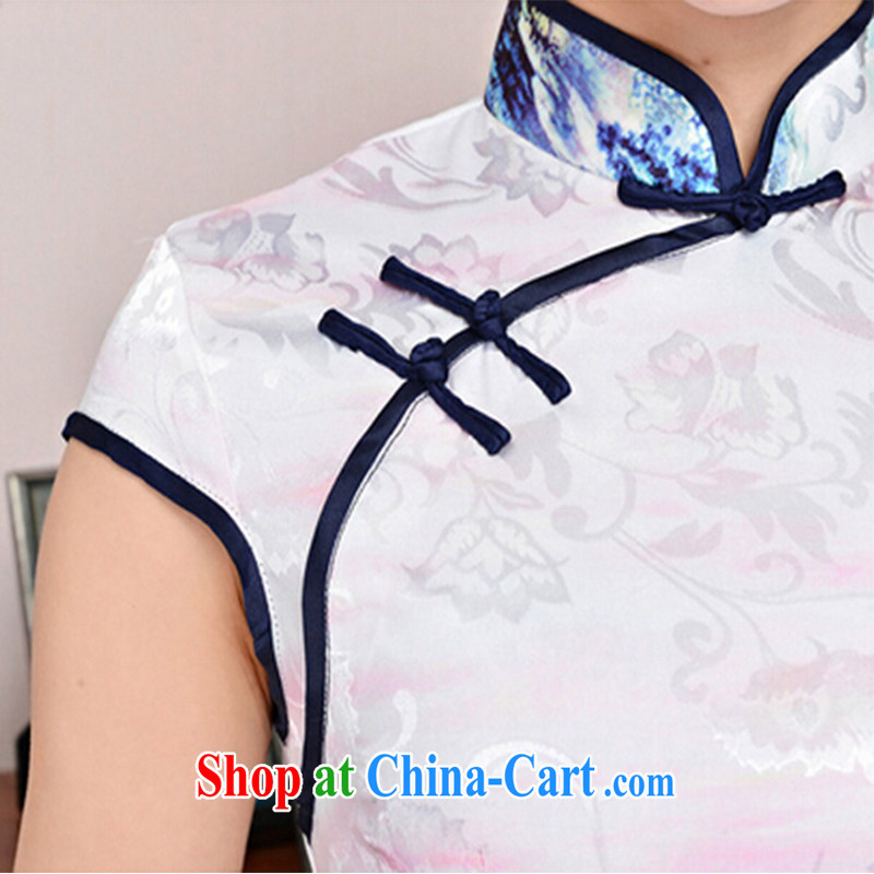 Refreshing new Ethnic Wind and elegant low on the truck serving toast improved cheongsam dress summer T-shirt dresses female black collar, crane figure XXL, fresh air, and shopping on the Internet
