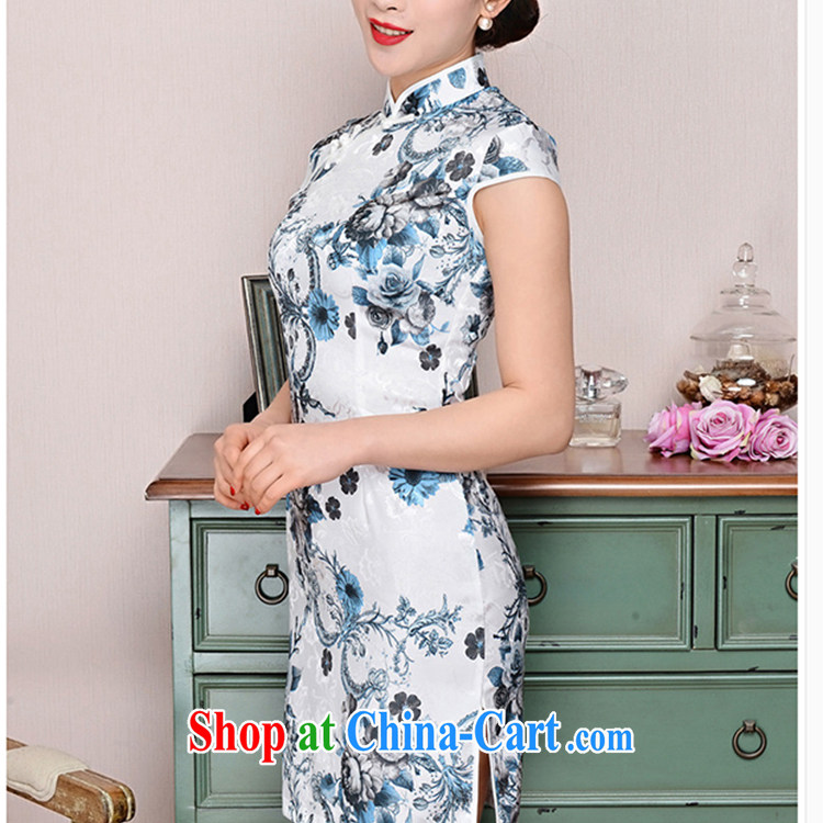 The new nation, the elegant low the forklift truck serving toast improved cheongsam dress summer T-shirt dresses female white Peony bamboo flower M pictures, price, brand platters! Elections are good character, the national distribution, so why buy now enjoy more preferential! Health