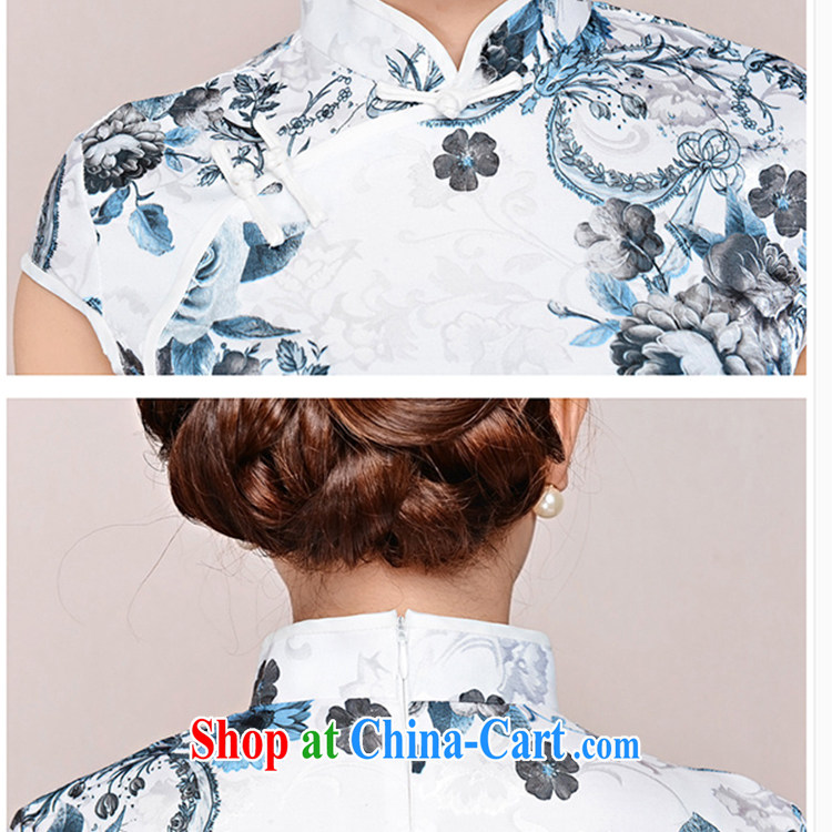 The new nation, the elegant low the forklift truck serving toast improved cheongsam dress summer T-shirt dresses female white Peony bamboo flower M pictures, price, brand platters! Elections are good character, the national distribution, so why buy now enjoy more preferential! Health