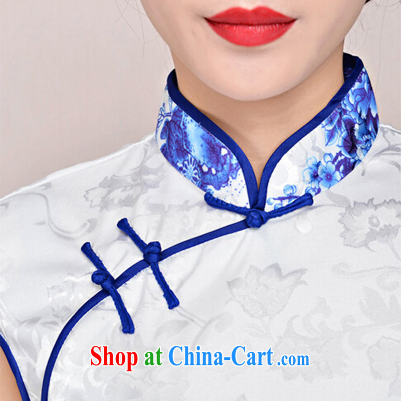 The stone new Ethnic Wind and elegant low on the truck serving toast improved cheongsam dress summer T-shirt dresses female white Peony bamboo flower M, the stone (Bushi), and, on-line shopping