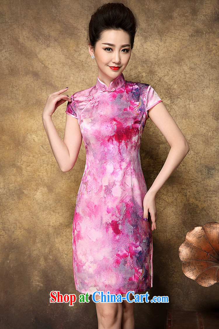 Still, the 2015 summer new retro Europe wind fashion style beauty dresses ethnic wind Silk Cheongsam floral skirt burgundy L pictures, price, brand platters! Elections are good character, the national distribution, so why buy now enjoy more preferential! Health