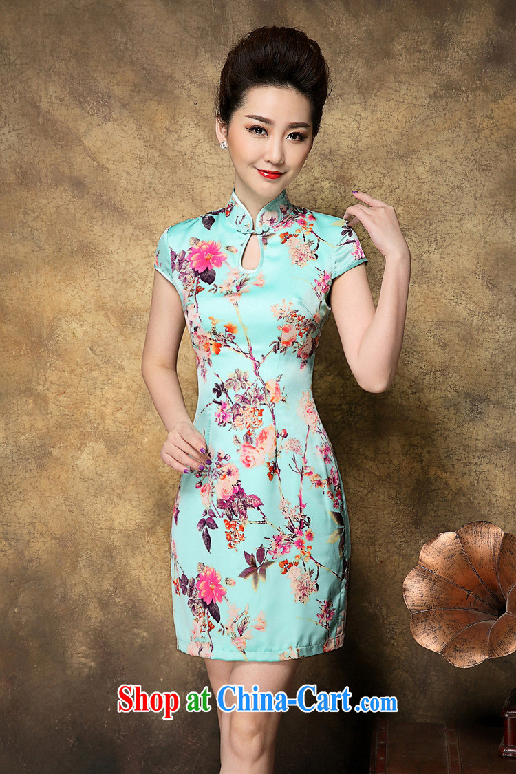 She made the 2015 summer new cheongsam dress, older mothers with high stamp duty aura cheongsam dress light blue XXL pictures, price, brand platters! Elections are good character, the national distribution, so why buy now enjoy more preferential! Health
