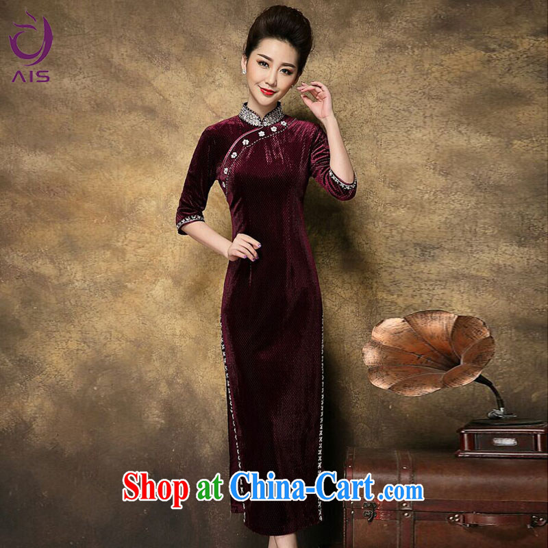 She made the 2015 spring New Tang replace manually the Pearl flower elegant feminine beauty charm long cheongsam red XXL
