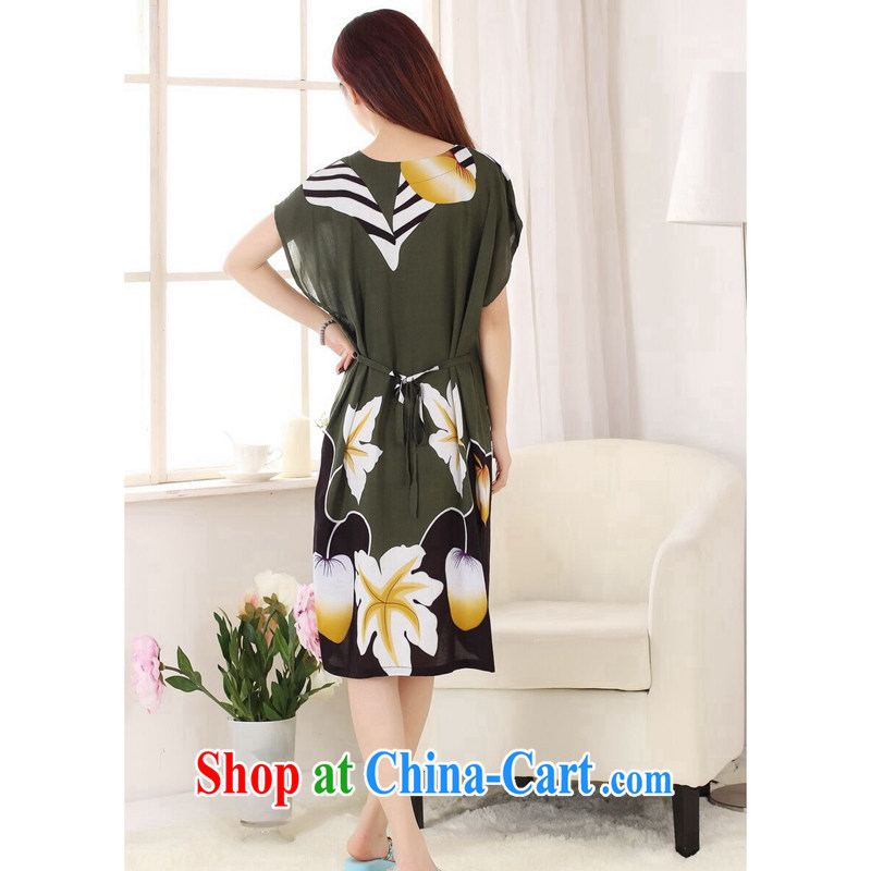 spend the summer with new female Chinese pajamas V collar hand-painted cotton, long, loose short-sleeved bathrobe dresses - A pickles are green, Dan smoke, shopping on the Internet