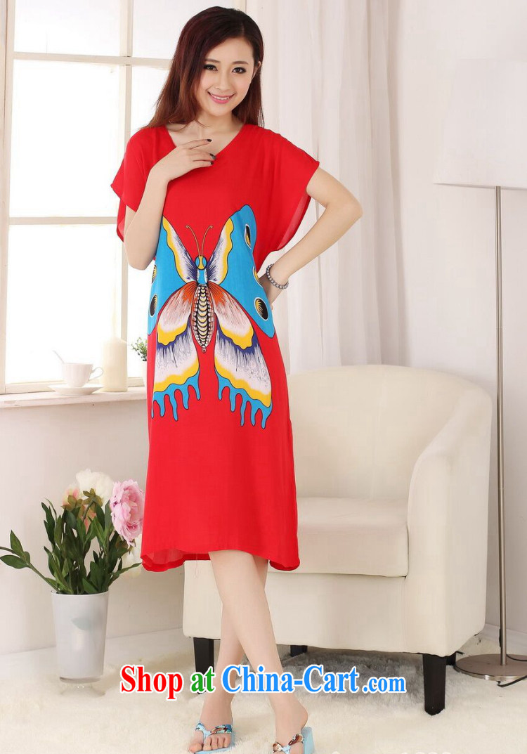 Take the Chinese pajamas ladies summer wear new V collar hand-painted cotton, long, short-sleeved bathrobe dresses of red, code pictures, price, brand platters! Elections are good character, the national distribution, so why buy now enjoy more preferential! Health