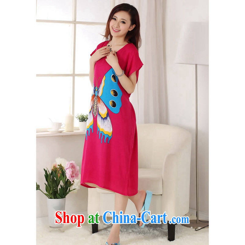 Take the Chinese pajamas ladies summer wear new V collar hand-painted cotton, long, short-sleeved bathrobe dresses of red, code, and a figure, online shopping
