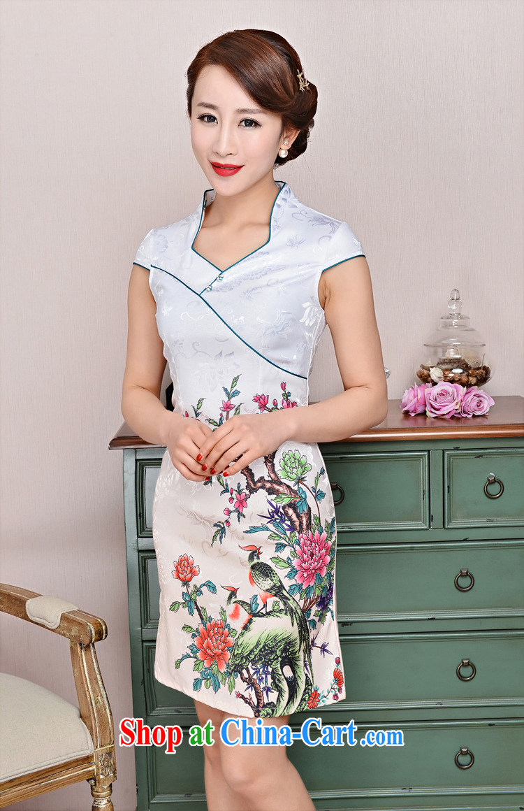 Hot beautiful lady 2015 new summer cheongsam embroidered short Chinese daily dress improved stylish dress style with white on two birds XXL pictures, price, brand platters! Elections are good character, the national distribution, so why buy now enjoy more preferential! Health