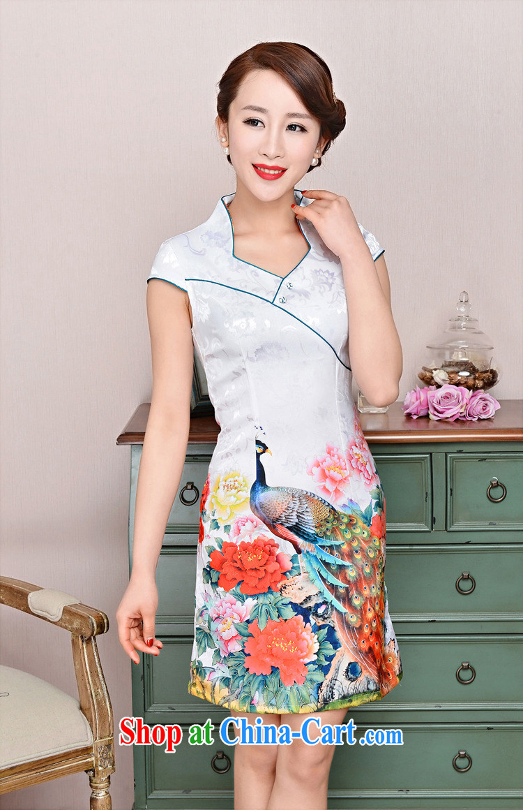 Hot beautiful lady 2015 new summer cheongsam embroidered short Chinese daily dress improved stylish dress style with white on two birds XXL pictures, price, brand platters! Elections are good character, the national distribution, so why buy now enjoy more preferential! Health