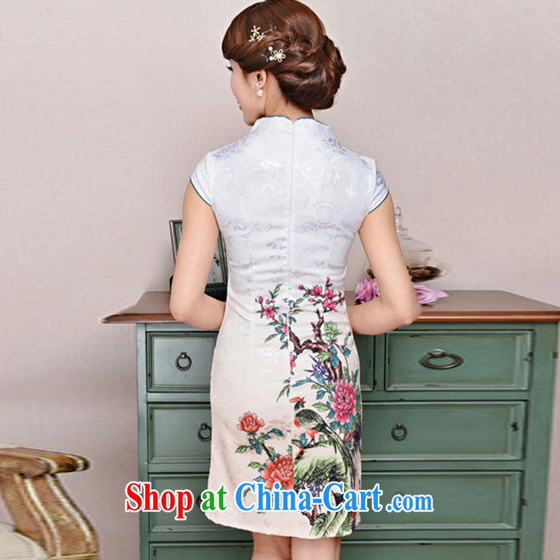 Hot beautiful lady 2015 new summer cheongsam embroidered short Chinese daily dress improved stylish dress style with white on two birds XXL, fiery beautiful lady, and, shopping on the Internet