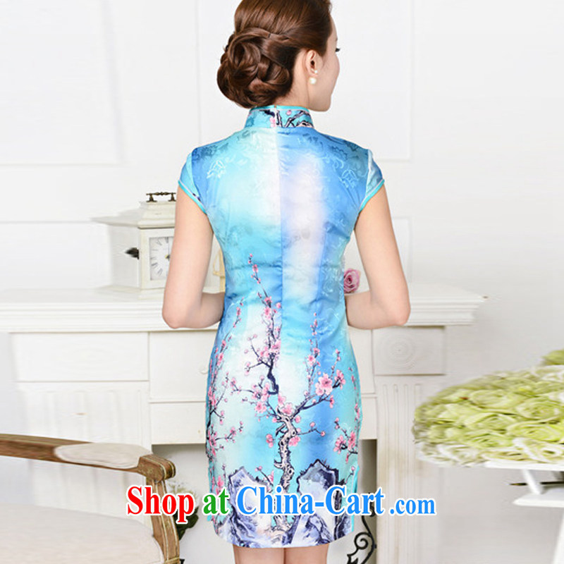 Hot beautiful lady summer 2015 new short cheongsam floral short-sleeved low-power's Black on White Red Peony antique dresses blue Red XXL, fiery beautiful lady, and, shopping on the Internet