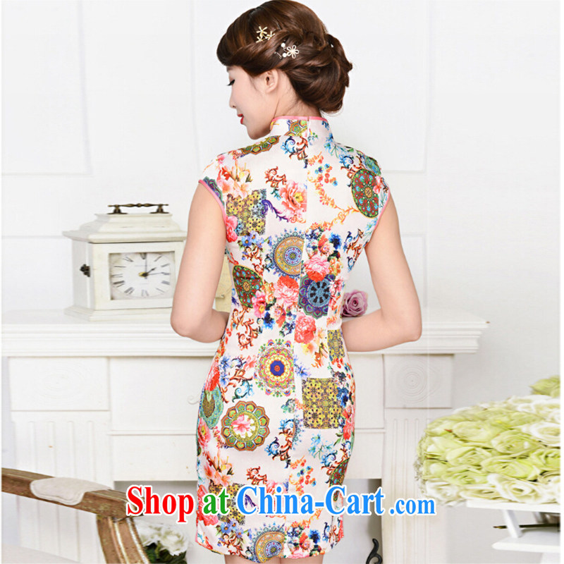 The stone new Ethnic Wind elegant low the forklift truck serving toast improved cheongsam dress summer T-shirt dress girls pink and white collar peony flowers M, the stone (Bushi), shopping on the Internet